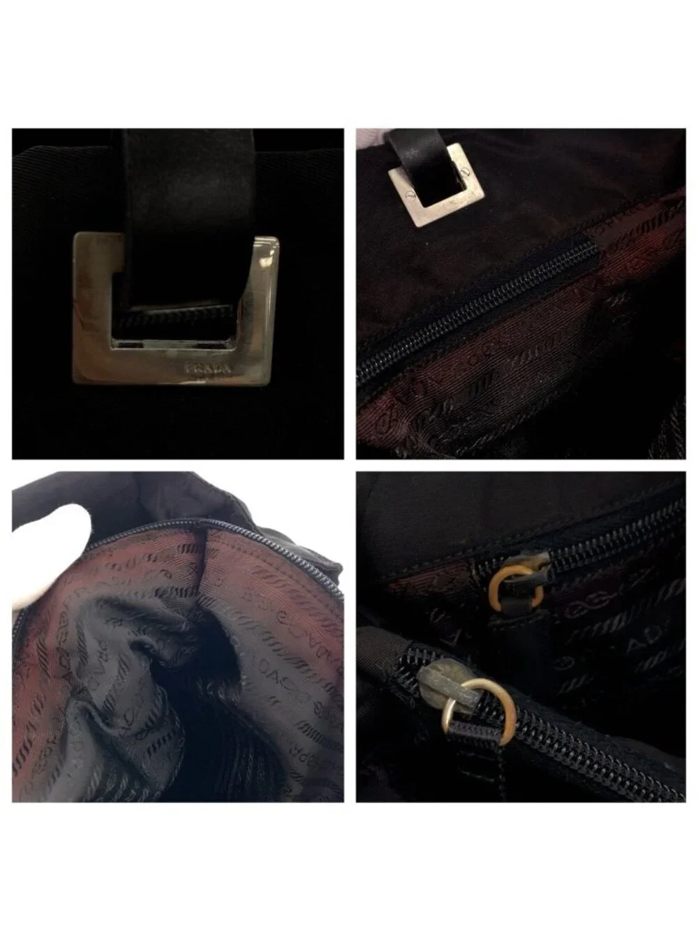 Prada Tessuto Black Silver Nylon Leather Tote Shoulder